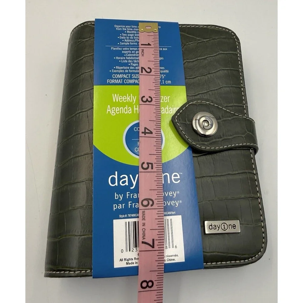 Franklin Covey Compact Day 1 Weekly Organizer Vintage Green Faux Crocodile